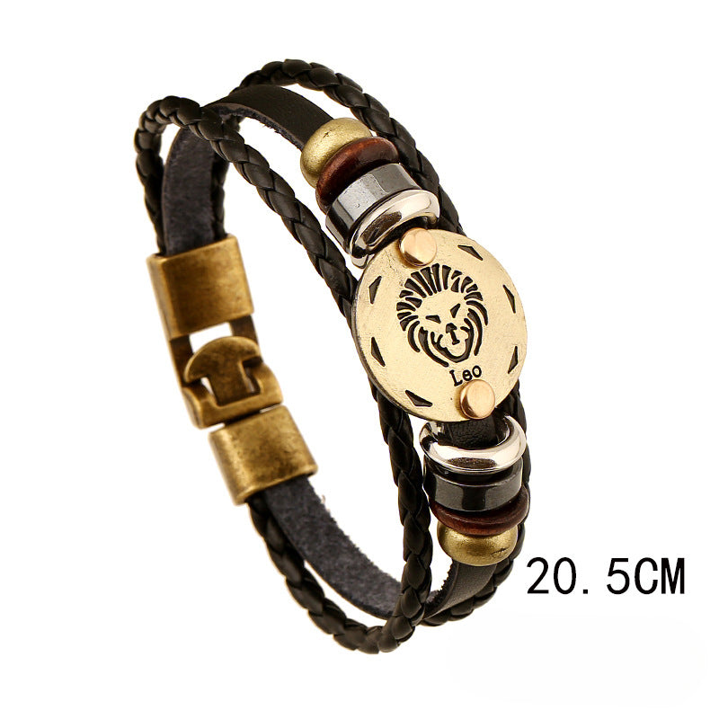 Wholesale Vintage 12 Zodiac Cowhide Multi-layer Bracelets
